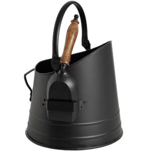 Black Coal Bucket with Teak Handle Shovel