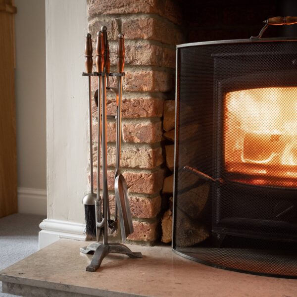 Hand Turned Fire Companion Set In Antique Pewter With Wooden Handles - Image 4