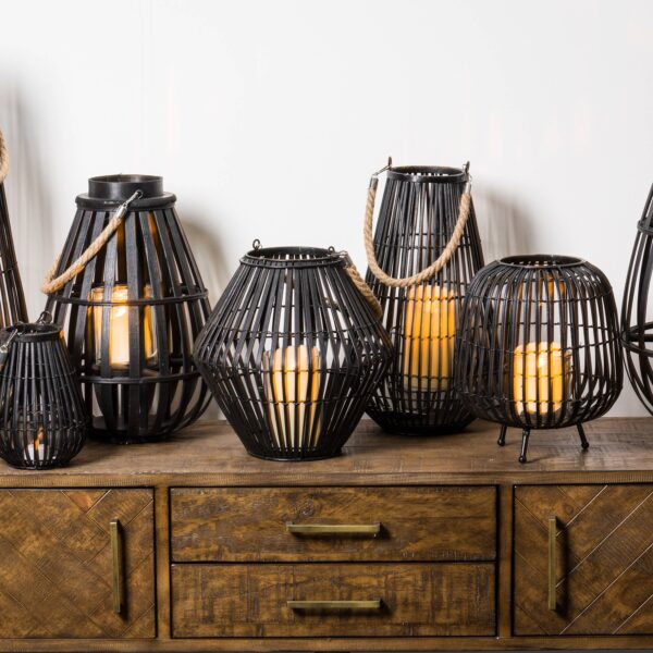 Black Rattan Small Convex Lantern