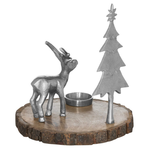 Stag And Tree Log Slice Candle Holder