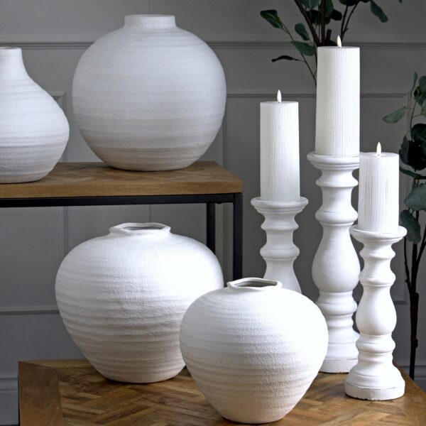 Matt White Large Ceramic Column Candle Holder - Image 3