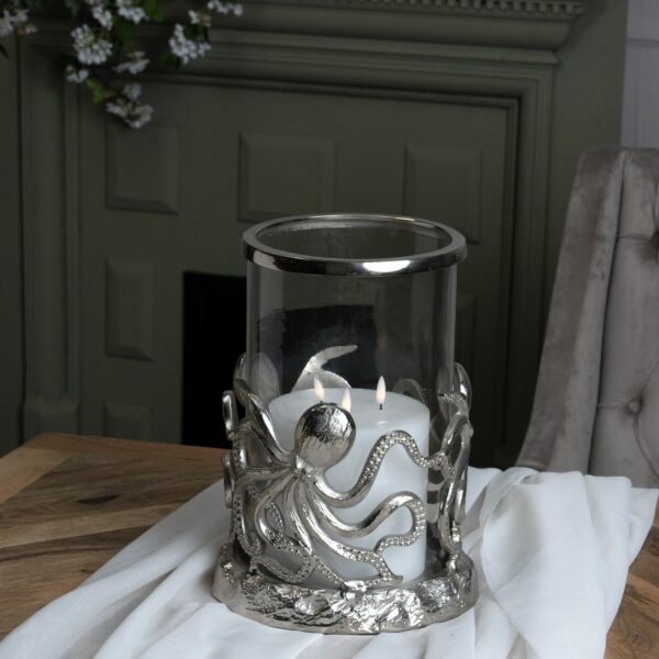 Silver Octopus Candle Hurricane Lantern