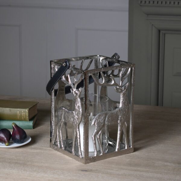 Silver Stag Hurricane Square Lantern With Black Strap - Image 3