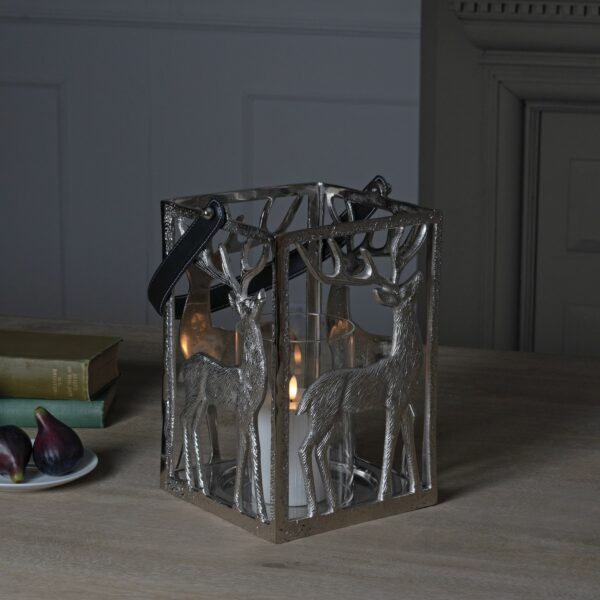 Silver Stag Hurricane Square Lantern With Black Strap - Image 5