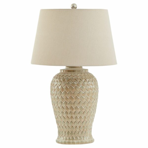 Woven Ceramic Table Lamp With Linen Shade