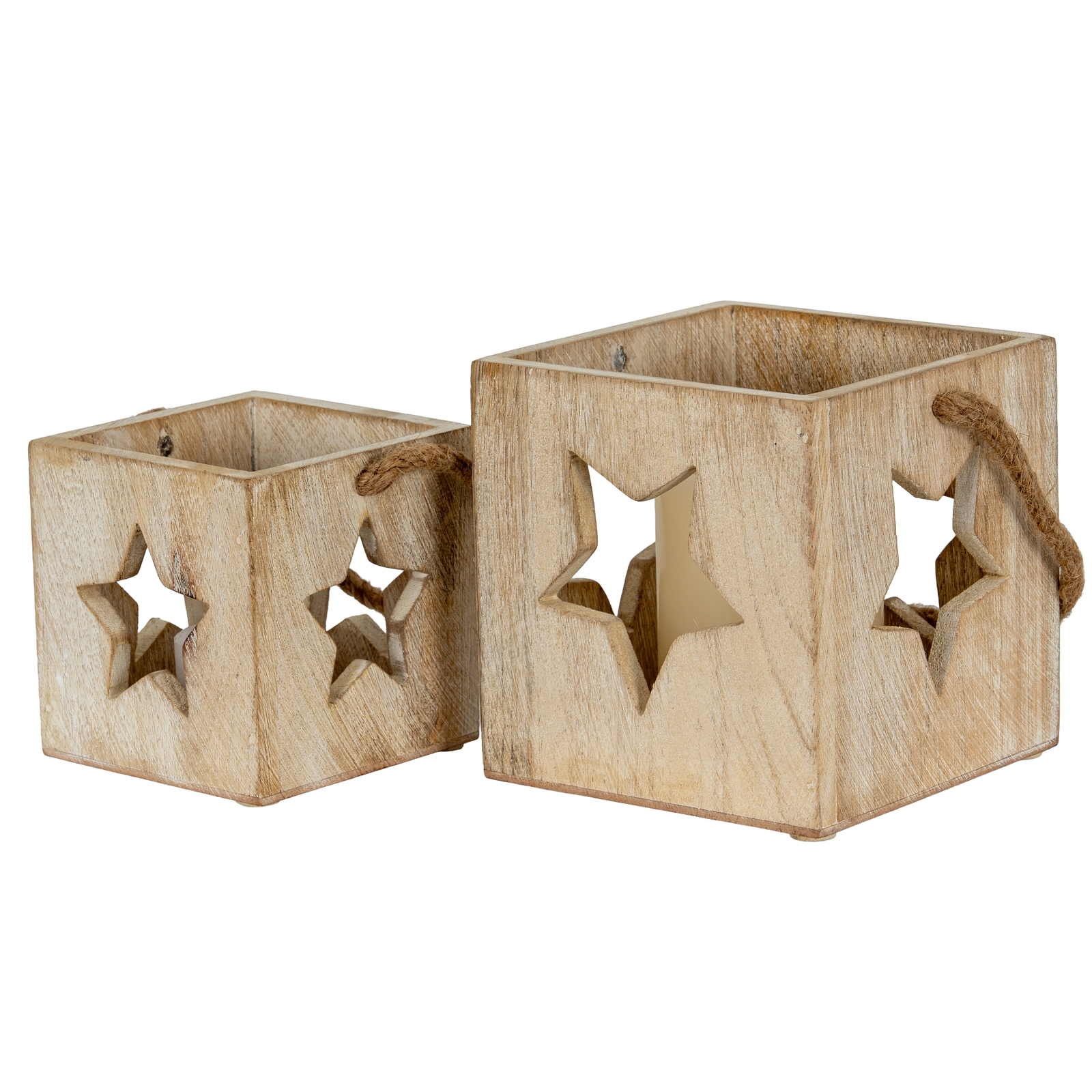 Washed Wood Star Tealight Candle Holder - Image 4