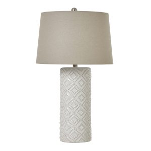 White Beaded Ceramic Table Lamp with Linen Shade