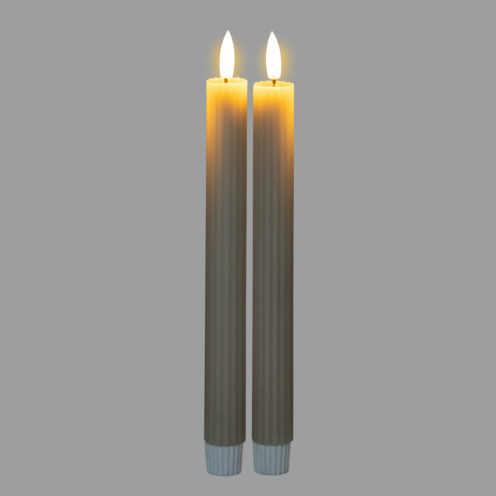 Luxe Collection Natural Glow Taupe Ribbed Taper Candles - Image 2