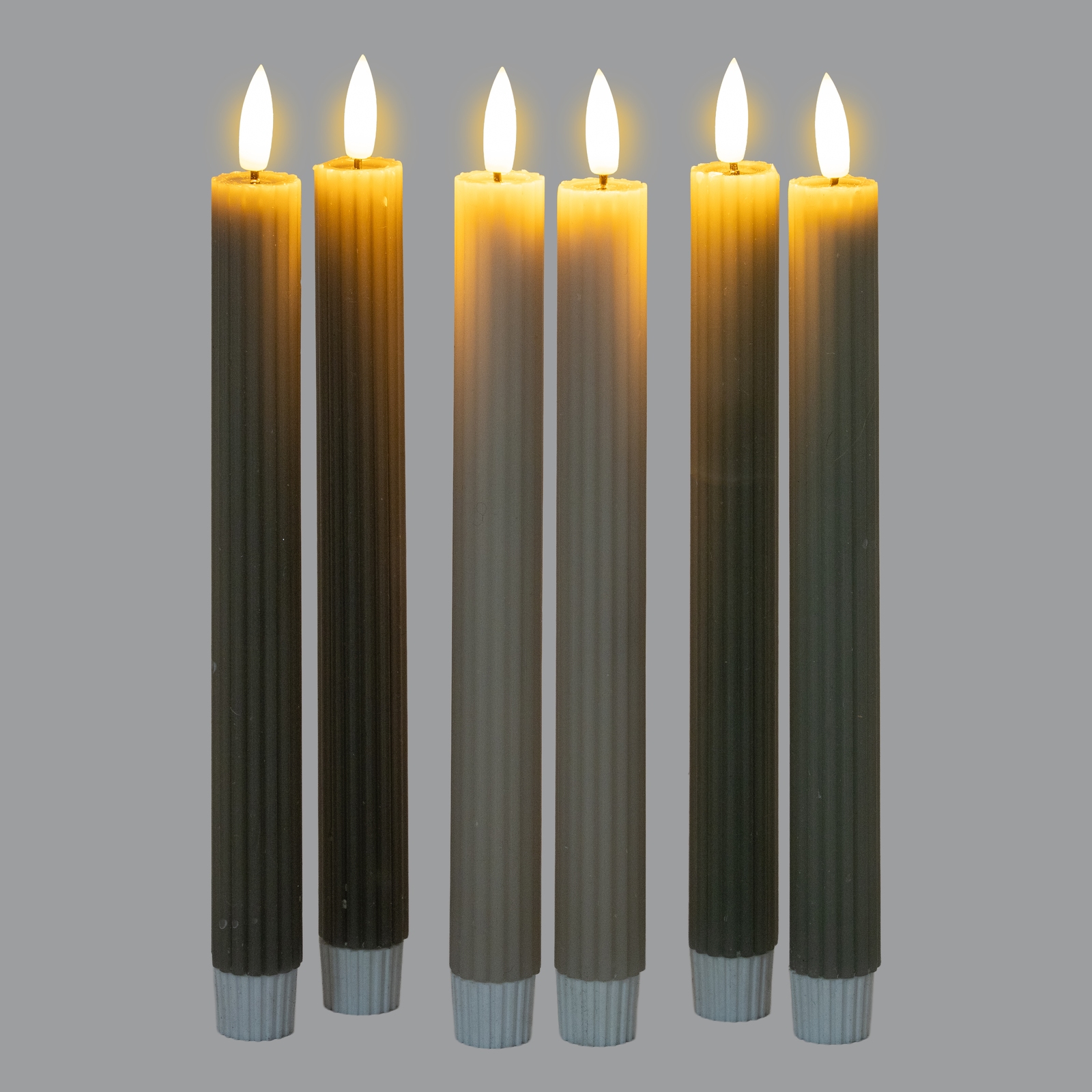 Luxe Collection Natural Glow Taupe Ribbed Taper Candles - Image 4
