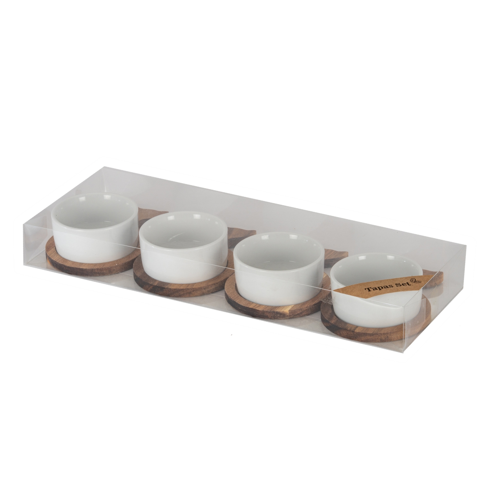 Set Of 4 Acacia Fishtail Serving Trays with Ceramic Bowls - Image 2