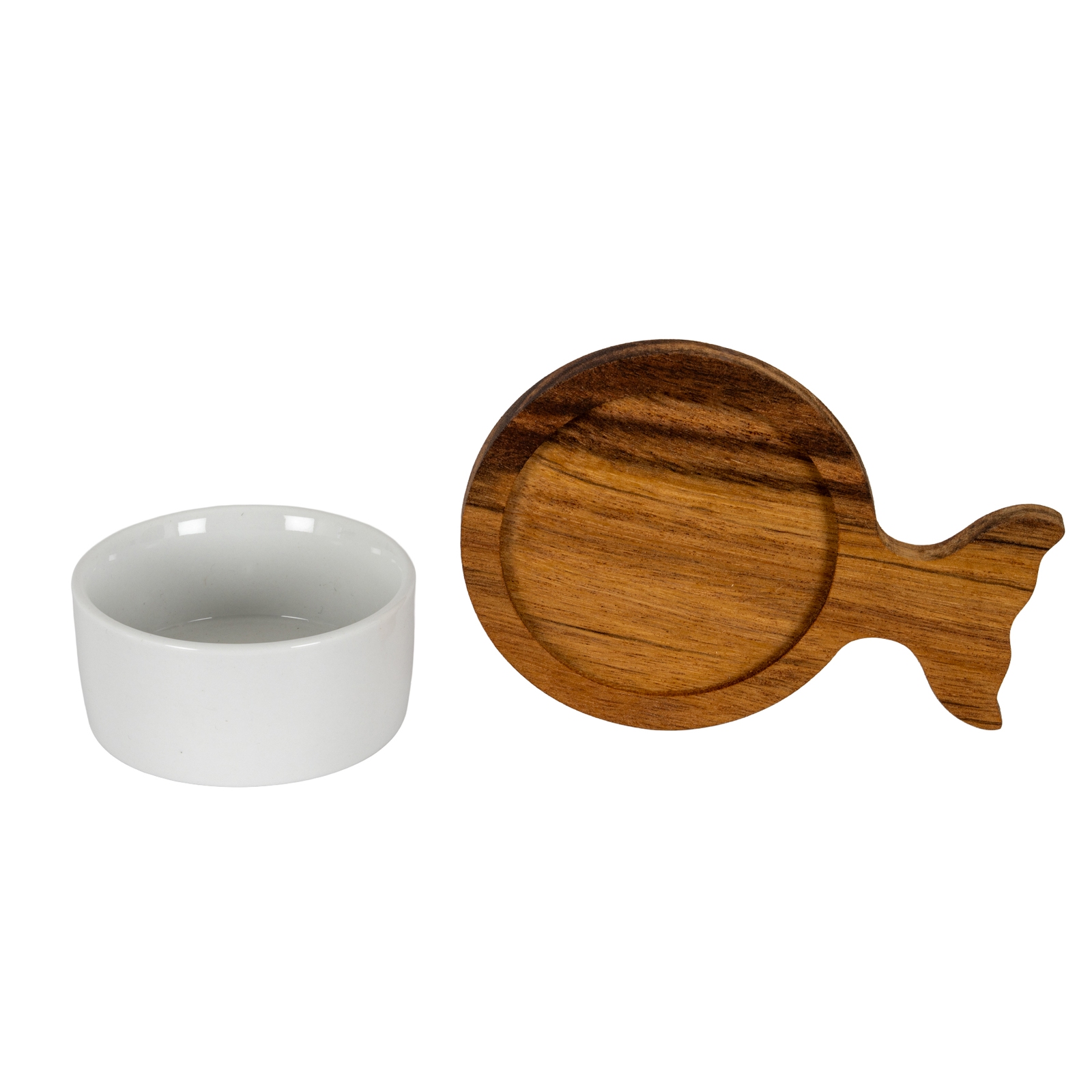 Set Of 4 Acacia Fishtail Serving Trays with Ceramic Bowls - Image 4