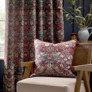 Morris & Co Strawberry Thief Jacquard Cushion – Berry, 55 x 55cm