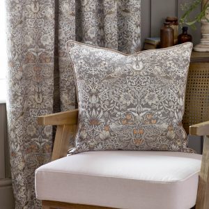 Morris & Co Strawberry Thief Jacquard Cushion – Biscuit, 55 x 55cm