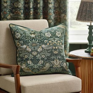 Morris & Co Strawberry Thief Jacquard Cushion – Forest Green, 55 x 55cm
