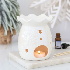 Iridescent White Snowflake Oil Burner and Wax Warmer